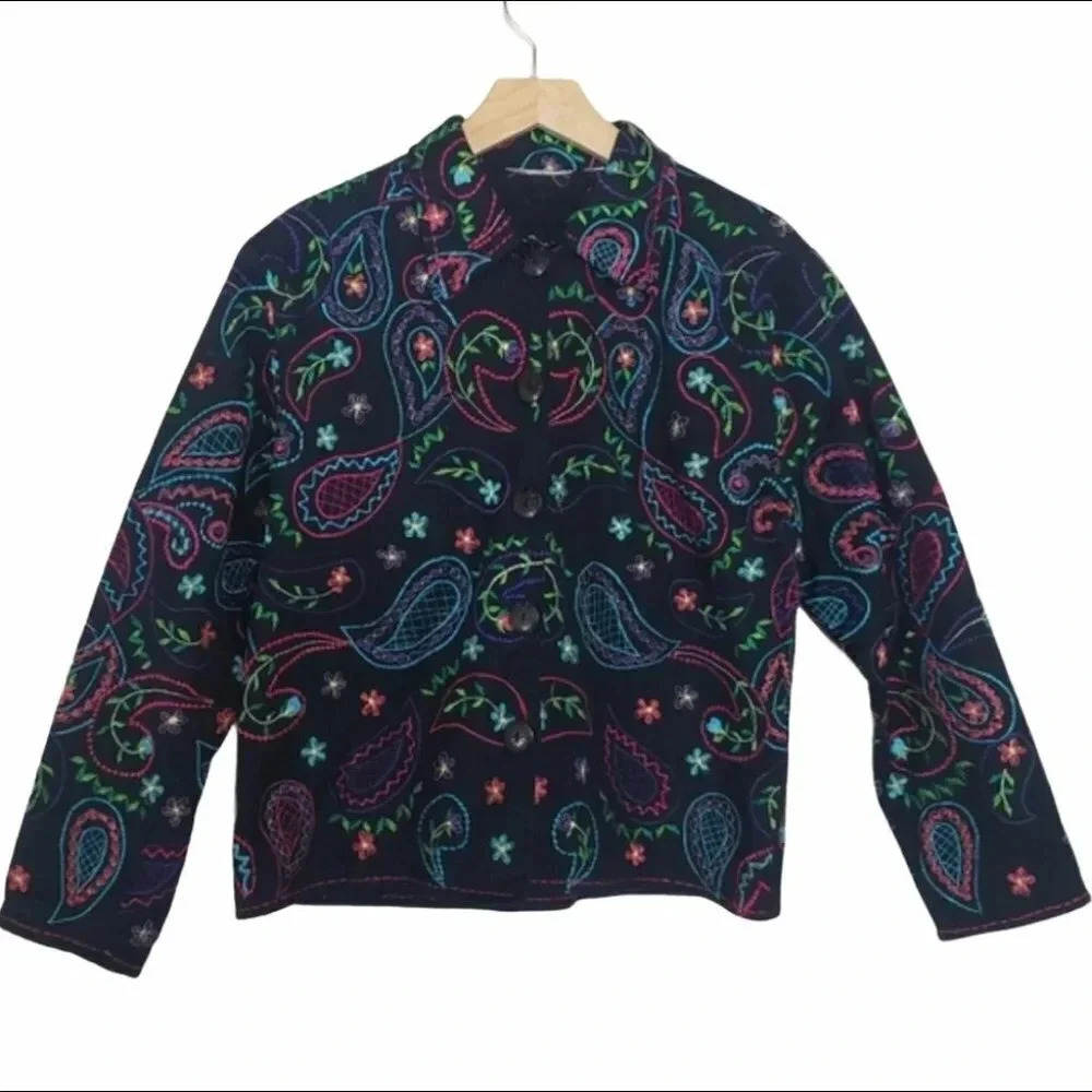 Black/ multicolored paisley embroidered jacket/ blazer‎